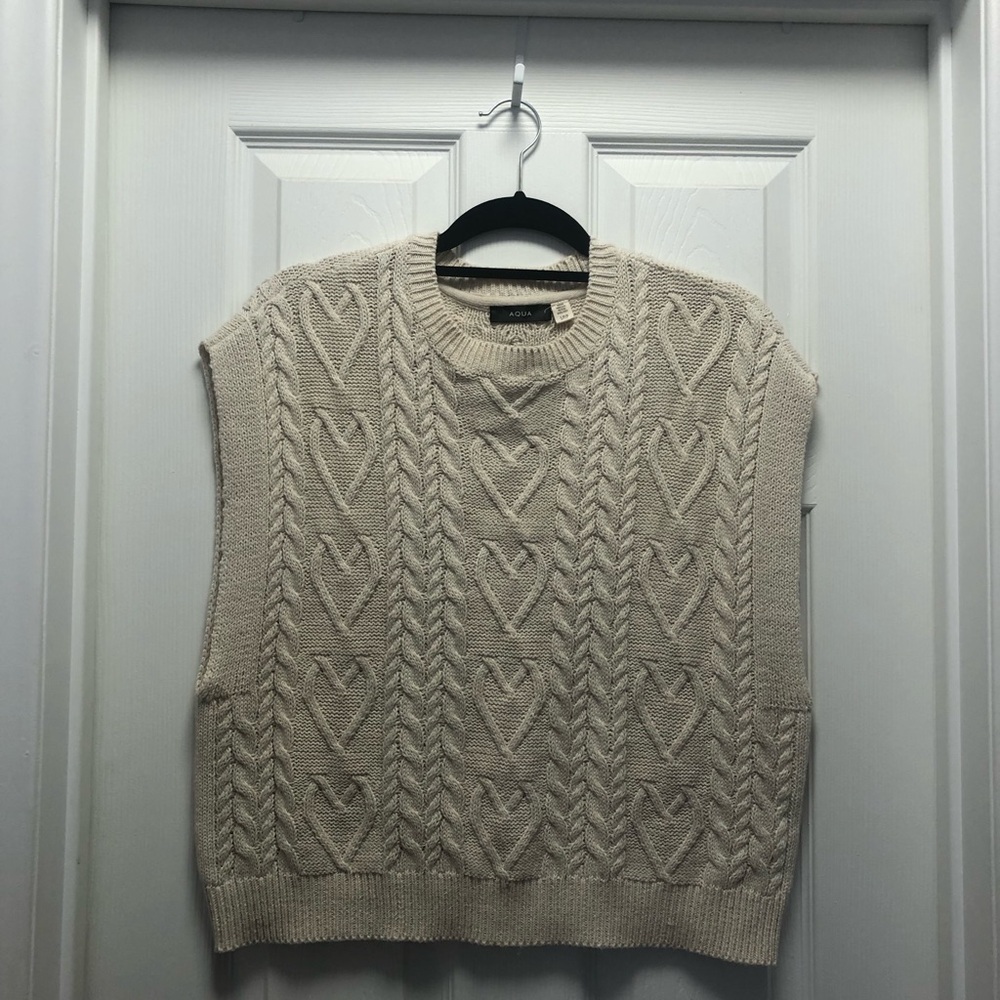Aqua Women's Beige Cable Knit Sweater Vest